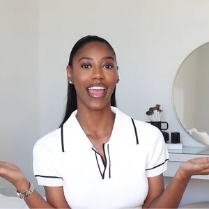 Fashion Nova White and Black Fitted Crop Polo Shirt